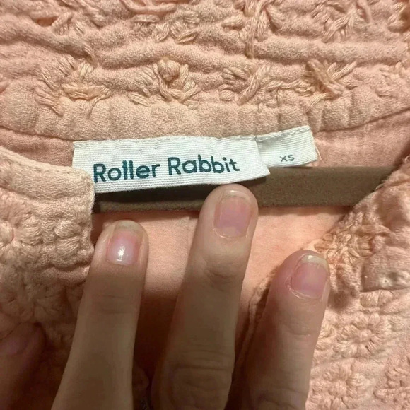 Roller Rabbit Dress Faith Embroidered Floral Cotton Shift Peach Size XS GUC - Picture 3 of 5